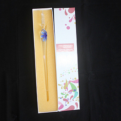 Royal Blue Glass Writing Dip Pen, Inner Flower, Royal Blue, 190x4mm
