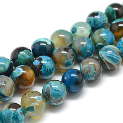 Light Sea Green Dyed Natural Fire Crackle Agate Beads Strands, Round, Antique White, 6mm, Hole: 1mm, about 63pcs/strand, 14.56 inch