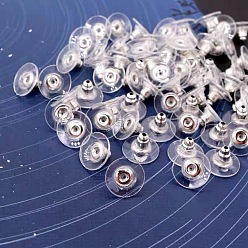 Silver 100Pcs Plastic Ear Nuts, Clutch Earring Backs with Metal Finding, Silver, 10x10x6mm