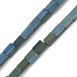 Зеленое Покрытие Гальванические нити синтетических магнитных гематитовых бусин, кубоид, зеленый покрытием, 5x3x3 мм, отверстие : 1 мм, около 82~83 шт / нитка, 15.98~16.38'' (40.6~41.6 см)