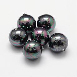 Black Shell Pearl Beads, Grade A, Round, Half Drilled, Black, 14mm, Hole: 1.2mm