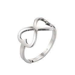 072 Steel Grey Geometric Stainless Steel Hollow Love Heart Ring for Couples - Fashionable and Retro Open Design