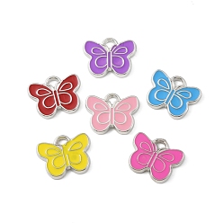 Mixed Color CCB Plastic Enamel Pendants, Platinum, Butterfly Charms, Mixed Color, 16x20.5x2.5mm, Hole: 2.5x3mm