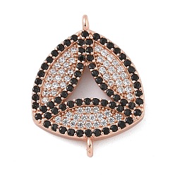 Розовое Золото Стойка покрытие латунь микропаве прозрачный и черный кубический цирконий треугольные соединители подвески, долговечный, без кадмия и без свинца, розовое золото , 22x16.5x2 мм, отверстие : 1.4 мм