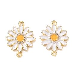 Blanco Dijes de conector de zirconia cúbica transparente con micro pavé de latón, enlaces de margaritas, con esmalte, real 18 k chapado en oro, blanco, 20x15x2 mm, agujero: 1.4 mm