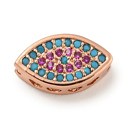 Roségold Messing Micro Pave bunte Zirkonia Perlen, Auge, Roségold, 13x7.5x4 mm, Bohrung: 1.4 mm