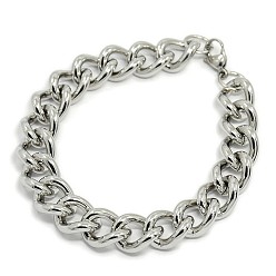 Stainless Steel Color 304 Stainless Steel Curb Chain/Twisted Chain Bracelets, with Lobster Claw Clasps, Stainless Steel Color, 9 inch(230mm), 13.5mm