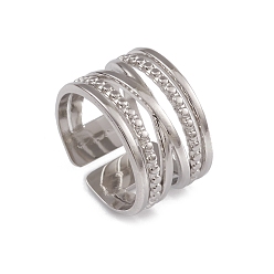 Stainless Steel Color 304 Stainless Steel Criss Cross Open Cuff Rings for Women, Stainless Steel Color, Inner Diameter: 16.8mm