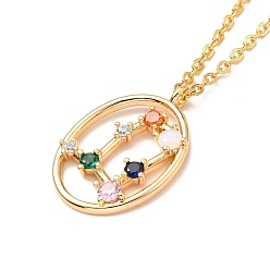Gemini Colorful Cubic Zirconia Constellation Pendant Necklace, Golden 304 Stainless Steel Jewelry for Women, Gemini, 15.75 inch(40cm)
