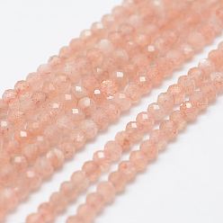 Sunstone Natural Sunstone Bead Strands, Faceted, Round, 2~2.3mm, Hole: 0.5mm, about 160~169pcs/strand, 12.5 inch~12.9 inch(320~330mm)