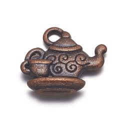Red Copper Alloy Pendants, Lead Free and Cadmium Free, Teapot, Red Copper, Size: about 13mm long, 12mm wide, 4mm thick, hole: 2mm