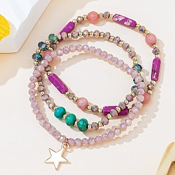 Фиолетовый Браслет из хрустальных бусин в стиле бохо-шик - уникальный многоэлементный микс с тройной оберткой для женщин, фиолетовые, показать на картинке