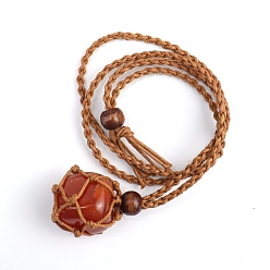 Red Agate Natural Red Agate Nugget Pendant Necklaces, Macrame Pouch Necklace, 25.20 inch(64cm)