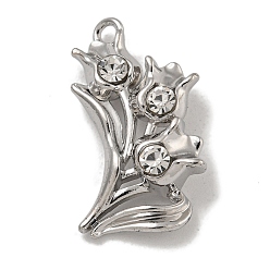 Кристалл Подвески из сплава и страза, без кадмия, без никеля и без свинца, лист, платина, кристалл, 24x13.5x6 мм, отверстие : 1.3 мм