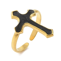 Настоящее золото 18K Ионное покрытие (ip) 304 эмалированные открытые манжеты из нержавеющей стали для женщин, крестик, реальный 18 k позолоченный, внутренний диаметр: регулируемый