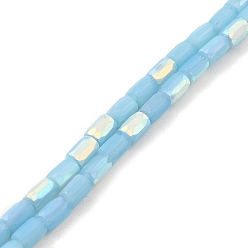 Sky Blue Frosted Imitation Jade Glass Beads Strands, AB Color Plated, Faceted, Column, Sky Blue, 6.5x4mm, Hole: 1mm, about 80pcs/strand, 20.39''(51.8cm)