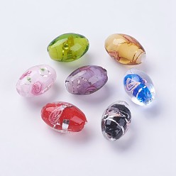 Mixed Color Handmade Silver Foil Lampwork Beads, Inner Flower, Rice, Mixed Color, 16~17x11mm, Hole: 1.5mm