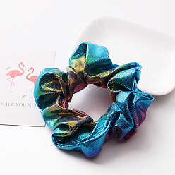 C84-Gradient Color-1 (Color Code 6) Metallic Rainbow Gradient Fabric Hair Scrunchie with Laser Hot Stamping Gold Dual Color Bowknot Headband