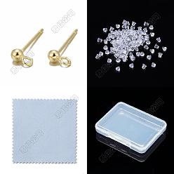 Plaqué 18K Or Véritable 925 conclusions de boucles d'oreille en argent sterling, tiges de boucles d'oreilles avec tampon 925, Écrous d'oreille en plastique et chiffon à polir l'argent en suédine double face, réel 18 k plaqué or, 14mm, tête: 5x2.5 mm, Trou: 1mm, pin: 0.7 mm