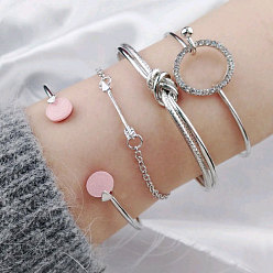 silver Minimalist Style Knot Bangle Alloy Open Cuff Bracelet Fashion Combo Chain