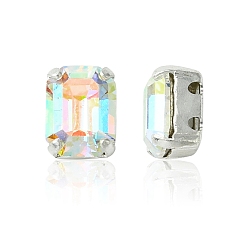 00030 200 Crystal AB Пришивные чашки preciosa® maxima crystal, многожильных ссылки, чешский хрусталь, с настройками латуни, 719 37 406 восьмиугольник, серебряные, 00030 200 кристалл аб, 8x6 мм