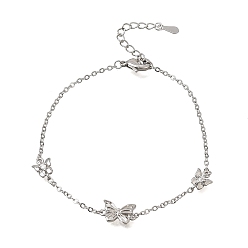 Platinum Brass Butterfly Link Bracelets, Rack Plating, Long-Lasting Plated, Cadmium Free & Lead Free, Platinum, 7.05 inch(17.9cm)