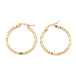 Chapado en Oro Real 18K Baño de iones (ip) 304 pendientes de aro de acero inoxidable, pendientes hipoalergénicos, Forma de anillo, real 18 k chapado en oro, 30x2 mm, 12 calibre, pin: 1x0.7 mm