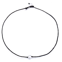 50841 Minimalist Pearl Necklace Handmade Choker Shell Cord Pendant Jewelry