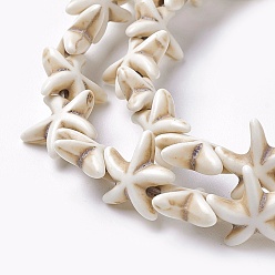 White Synthetic Turquoise Beads Strands, Dyed, Starfish/Sea Stars, White, 13.5~14x13.5~14x4.5mm, Hole: 1mm, about 36~40pcs/strand, about 15 inch