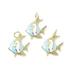 Светло-Голубой Латунь эмаль подвески, очарование рыбы, с целью перехода в кольце, стойки покрытие, долговечный, без свинца и без кадмия, реальный 18 k позолоченный, Небесно-голубой, 17x15x2 мм, отверстие : 3 мм