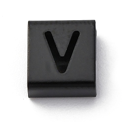 Letter V Ионное покрытие (ip) 304 квадратные подвески-слайдеры из нержавеющей стали, чёрные, Буква V, 9x8x4 мм, отверстие : 3.5x8.5 мм