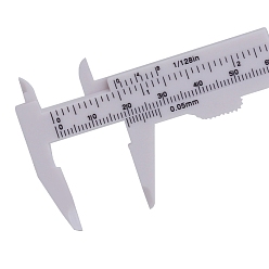 White Plastic Sliding Gauge Vernier Caliper, Double Scale, mm/inch Portable Ruler, White, Measuring Range: 8cm
