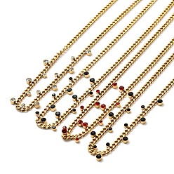 Mixed Color Rhinestone Charms Necklace with Curb Chains, Gold Plated 304 Stainless Steel Jewelry for Women, Mixed Color, 15.00 inch(38.1cm)