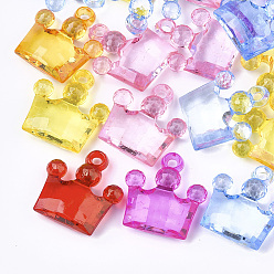 Mixed Color Transparent Acrylic Pendants, Faceted, Crown, Mixed Color, 28x26x8mm, Hole: 2.5mm, about 220pcs/500g