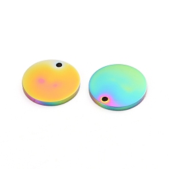 Rainbow Color Placage ionique (ip) 304 breloques en acier inoxydable, polie, estampillage d'une étiquette vierge, Coupe au laser, plat rond, couleur arc en ciel, 10x1mm, Trou: 0.8mm