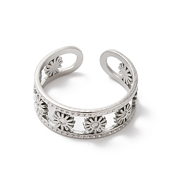Stainless Steel Color 304 Stainless Steel Flower Open Cuff Ring Finding, Pad Ring Settings, Stainless Steel Color, Inner Diameter: 18mm, Tray: 1.2mm