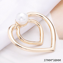 Golden Alloy Buckles, with ABS Plastic Imitation Pearl, for Strap Belt, Heart, Golden, 37x38mm