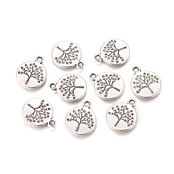 Античное Серебро Плоские круглые с подвесками из сплава дерева тибетском стиле, без кадмия, без никеля и без свинца, античное серебро, 18.5x15x2 мм, Отверстие : 2 мм , около 590 шт / 1000 г