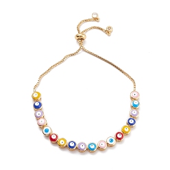Colorful Evil Eye Enamel Link Bracelets for Girl Women, Real 18K Gold Plated Slider Bracelets with Brass Findings, Lead Free & Cadmium Free, Colorful, Inner Diameter: 1-3/8~3-1/8 inch(3.5~8cm)