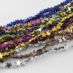 Mixed Color Non-magnetic Synthetic Hematite Beads Strands, Grade A, Star, Mixed Color, 6x6x2mm, Hole: 1mm, 85pcs/strand, 15.5 inch