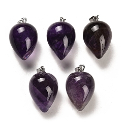 Amethyst Natural Amethyst Pendants, with Platinum Plated Iron Snap on Bails, Teardrop, 24~25x15~16mm, Hole: 7x3.5mm