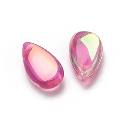 Rose Pendentifs en verre, larme, rose, 15.5x8.8x5.5mm, Trou: 1mm