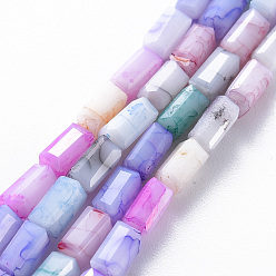 Mixed Color Opaque Baking Painted Crackle Glass Beads Strands, Cuboid, Faceted, Mixed Color, 6.5x3.5x3.5mm, Hole: 1mm, about 60pcs/strand, 15.63 inch~15.75 inch(39.7cm~40cm)