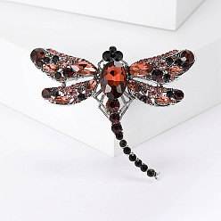 Chocolate Alloy Brooches, Rhinestone Pin, Jewely for Women, Dragonfly, Chocolate, 50x62mm