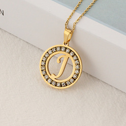 Letter J Crystal Rhinestone Initial Letter Pendant Necklace with Cable Chains, Stainless Steel Jewelry for Women, Golden, Letter.J, 15.75 inch(40cm)