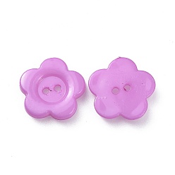 Medium Orchid Acrylic Sewing Buttons for Costume Design, Plastic Buttons, 2-Hole, Dyed, Flower Wintersweet, Dark Orchid, 14x2mm, Hole: 1mm