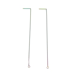 Rainbow Color Ion Plating(IP) 304 Stainless Steel Stud Earring Finding, with Hole, Ear Thread, Rainbow Color, 109x1x0.4mm, Hole: 1.7mm, Pin: 0.7mm