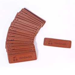Cherry Imitation Leather Labels, Handmade Embossed Tag, with Holes, for DIY Jeans, Bags, Shoes, Hat Accessories, Rectangle with Word Handmade, Saddle Brown, Cherry Pattern, 15x50mm