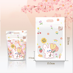 Rabbit Rectangle Composite Material Ziplock Mylar Stand Up Bag, Clear Window Smell Proof Resealable for Packaging Pouch Party Favor Food Lipgloss Jewelry Storage, Rabbit Pattern, 22.5x15.5x3.5cm, 50pcs/set
