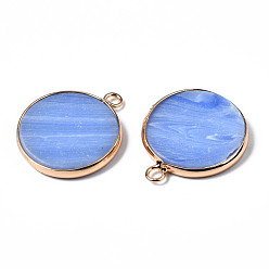 Sodalite Synthetic Sodalite Pendants, with Golden Plated Brass Edge and Loop, Flat Round, 25x21x3.5mm, Hole: 2mm